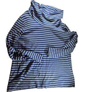 L.L.Bean Womens Supima Cotton Striped Turtleneck Top L Regular Blue/White
